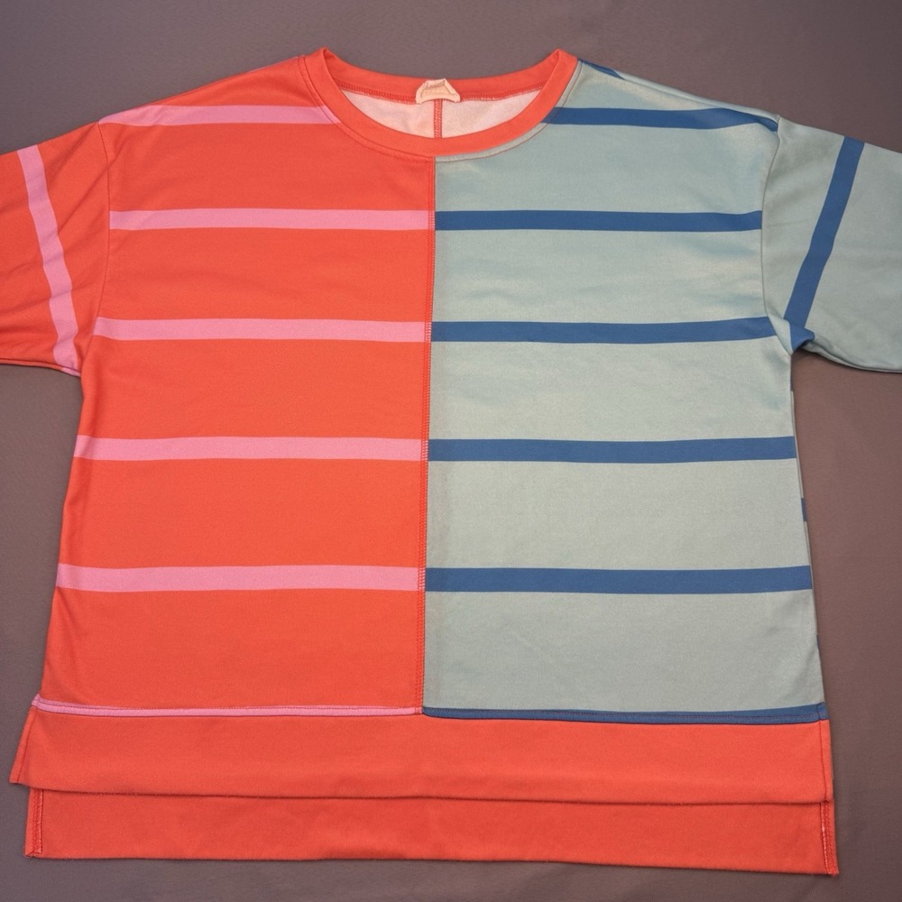 BiBi Multi-striped Color Block Top Women's Sz M Long Sleeve